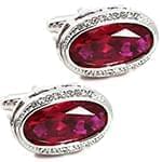 دکمه سردست طلا سفید با نگین الماس تراش برلیان و یاقوت قرمز مدل: cdm1177