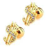 دکمه سردست طلا زرد با نگین الماس تراش برلیان طرح دلار مدل: cdm1186