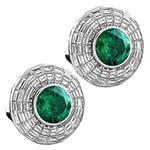 دکمه سردست طلا سفید با نگین الماس تراش باگت و زمرد مدل: cdm1189