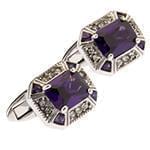 دکمه سردست طلا سفید با نگین الماس تراش برلیان و آمتیس مدل: cdm1191