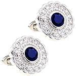 دکمه سردست طلا سفید با نگین الماس تراش برلیان و یاقوت کبود مدل: cdm1195