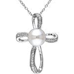 مدل گردنبند صلیب با نگین الماس تراش برلیان و مروارید مدل: gpm1019