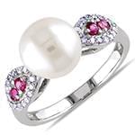 انگشتر طلا و جواهر با نگین مروارید، برلیان و یاقوت قرمز: مدل rgf1533