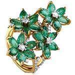 انگشتر زنانه طلا با نگین زمرد مارکیز و الماس تراش برلیان طرح گل: مدل rgf1541