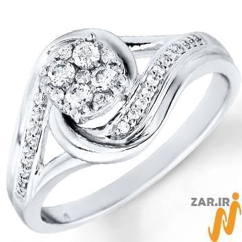 مدل حلقه طلا سفید فلاور (flower) جواهر با نگین الماس تراش برلیان 