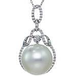 آویز طلا و جواهر با نگین مروارید و الماس تراش برلیان مدل: npdf13042