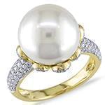 انگشتر طلا و جواهر با نگین مروارید و الماس تراش برلیان طرح گل: مدل rgf1483