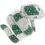 انگشتر زنانه طلا با نگین زمرد و الماس تراش برلیان طرح مار: مدل rgf15100