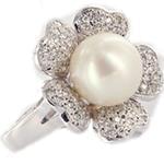 انگشتر طلا و جواهر با نگین مروارید و الماس تراش برلیان طرح گل: مدل rgf15080