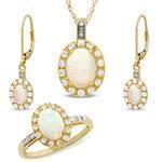 نیم ست آویز، گوشواره و انگشتر با نگین اپال و الماس تراش برلیان مدل: hsdf1370