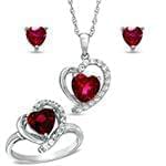 نیم ست آویز، گوشواره و انگشتر با نگین گارنت و الماس تراش برلیان طرح قلب مدل: hsdf1371