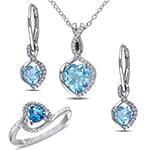 نیم ست آویز، گوشواره و انگشتر با نگین توپاز و الماس تراش برلیان طرح قلب مدل: hsdf1379