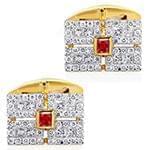 دکمه سردست طلا زرد با نگین الماس تراش برلیان و یاقوت قرمز مدل: cdm1135