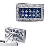 دکمه سردست طلا سفید با نگین الماس تراش برلیان و یاقوت کبود مدل: cdm1137