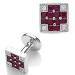 دکمه سردست طلا سفید با نگین الماس تراش برلیان و یاقوت قرمز مدل: cdm1141