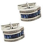 دکمه سردست طلا سفید با نگین الماس تراش برلیان و یاقوت کبود مدل: cdm1144