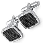 دکمه سردست طلا سفید با نگین الماس تراش برلیان سیاه و سفید مدل: cdm1145