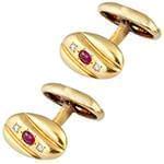 دکمه سردست طلا زرد با نگین الماس تراش برلیان و یاقوت قرمز مدل: cdm1146