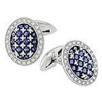 دکمه سردست طلا سفید با نگین الماس تراش برلیان و یاقوت کبود مدل: cdm1148