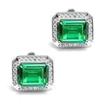 دکمه سردست طلا سفید با نگین الماس تراش برلیان و زمرد مدل: cdm1149