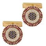 دکمه سردست طلا با نگین برلیان و یاقوت قرمز و یاقوت کبود مدل: cdm1155