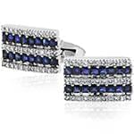 دکمه سردست طلا سفید با نگین الماس تراش برلیان و یاقوت کبود مدل: cdm1160