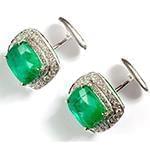 دکمه سردست طلا سفید با نگین الماس تراش برلیان و زمرد مدل: cdm1162