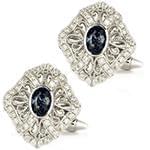 دکمه سردست طلا سفید با نگین الماس تراش برلیان و یاقوت کبود مدل: cdm1166