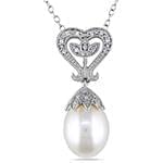 آویز طلا و جواهر با نگین مروارید و الماس تراش برلیان طرح قلب مدل: npdf13049 