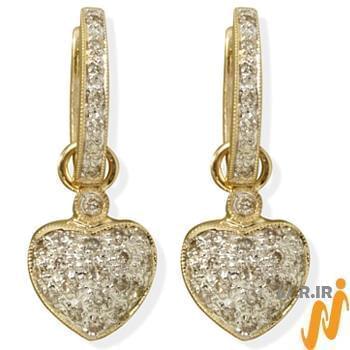 تصویر گوشواره طلا و جواهر با نگین الماس تراش برلیان طرح قلب 