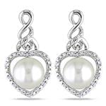 گوشواره قلب طلا و جواهر با نگین مروارید و الماس تراش برلیان مدل: edf1332