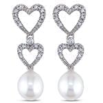 گوشواره قلب طلا و جواهر با نگین مروارید و الماس تراش برلیان مدل: edf1340