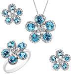 نیم ست آویز، گوشواره و انگشتر با نگین توپاز و برلیان طرح گل مدل: hsdf1382