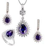 نیم ست آویز، گوشواره و انگشتر با نگین آمتیس و الماس تراش برلیان مدل: hsdf1383