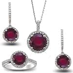 نیم ست آویز، گوشواره و انگشتر با نگین یاقوت قرمز و الماس تراش برلیان مدل: hsdf1389