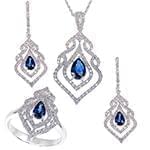 نیم ست آویز، گوشواره و انگشتر با نگین یاقوت کبود و برلیان مدل: hsdf1391