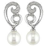 گوشواره طلا و جواهر با نگین مروارید و الماس تراش برلیان طرح قلب مدل: edf1342