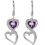 گوشواره طلا و جواهر با نگین آمتیس و الماس تراش برلیان طرح قلب مدل: edf1344