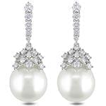 گوشواره طلا و جواهر با نگین مروارید و الماس تراش برلیان مدل: edf1348