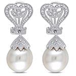 گوشواره طلا و جواهر با نگین مروارید و الماس تراش برلیان طرح قلب مدل: edf1351