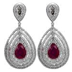 گوشواره جواهر با نگین یاقوت قرمز و الماس تراش برلیان و باگت مدل: edf1352