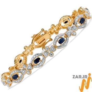 مدل دستبند طلا زنانه با نگین یاقوت کبود و الماس تراش برلیان مدل: bdf1221 