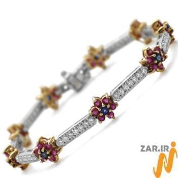 مدل دستبند طلا زنانه یاقوت کبود ، یاقوت قرمز و الماس تراش برلیان مدل: bdf1222