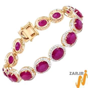 مدل دستبند طلا زنانه با نگین یاقوت قرمز و الماس تراش برلیان مدل: bdf1228