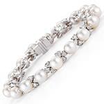 مدل دستبند طلا زنانه با نگین مروارید و الماس تراش برلیان مدل: bdf1231