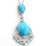 آویز طلا و جواهر با نگین فیروزه و الماس تراش برلیان مدل: npdf13053