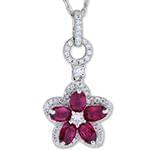 آویز طلا و جواهر با نگین یاقوت قرمز و الماس تراش برلیان طرح گل مدل: npdf13054