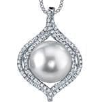 آویز طلا و جواهر با نگین مروارید و الماس تراش برلیان مدل: npdf13057