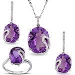 نیم ست آویز، گوشواره و انگشتر با نگین آمتیس و الماس تراش برلیان مدل: hsdf1393