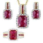 نیم ست آویز، گوشواره و انگشتر با نگین یاقوت قرمز و الماس تراش برلیان مدل: hsdf1397